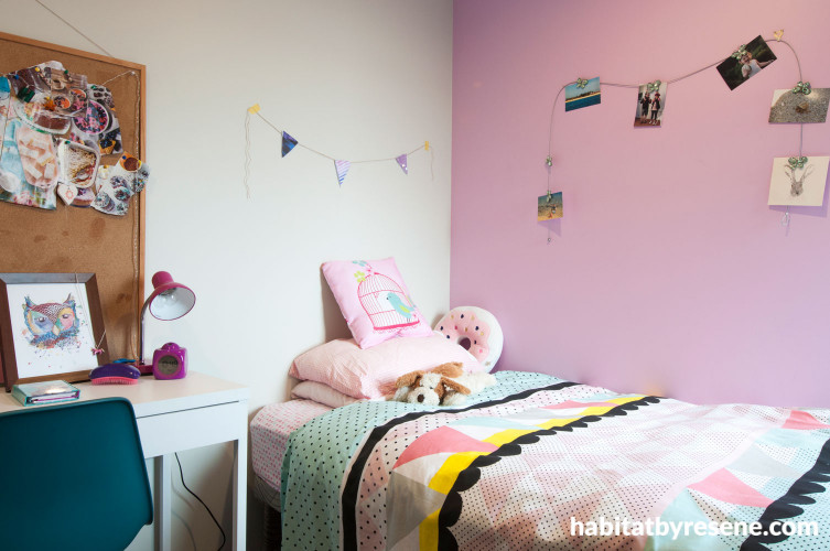 bedroom, girls bedroom, childrens bedroom, kids bedroom, pink bedroom, pink feature wall