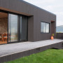 house exterior, black house, brown house, stain, cedar cladding, stone feature wall