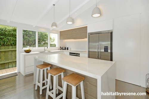 kitchen island, white, kitchen, cape cod, woodgrain, laminate