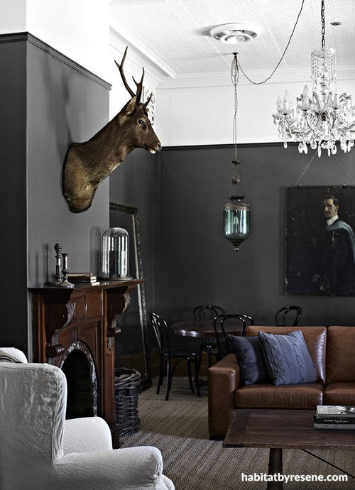 black, feature wall, living room
