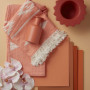 styling ideas, flatlay, design ideas, orange, warm tones, paint swatches, pink, moodboard