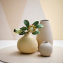 geometric wall, feature wall, pink, orange, table arrangement, vases, rounded vases