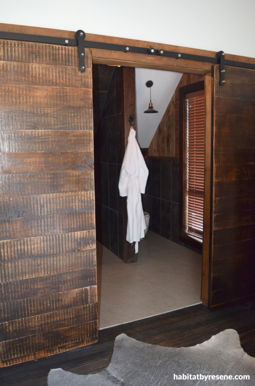 stained timber, polyurethane