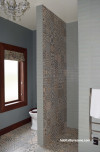 grey, bathroom, green, ensuite, resene templestone, moroccan tiles, castle