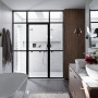 ensuite, bathroom, black and grey bathroom, monochromatic bathroom, marble splashback