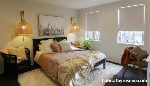 white bedroom, pink and white bedroom, daughters bedroom, resene half milk, resene alabaster