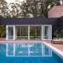 house exterior, black exterior, black house, swimming pool, pool area