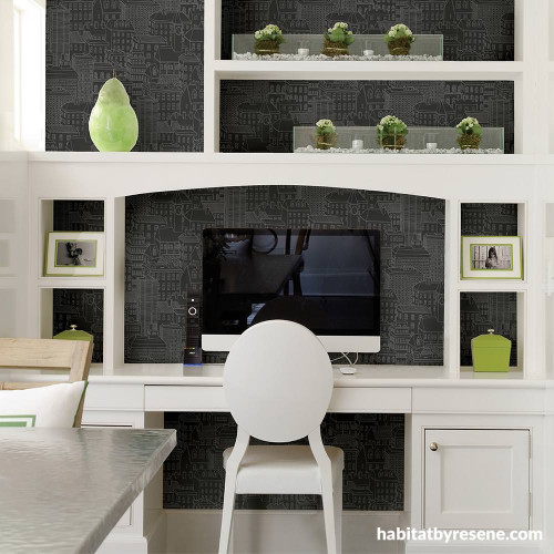 relaxing office, calming office, green and white desk, relaxing desk space, Resene 