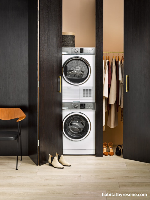 laundry, black laundry, brown laundry, laundry storage, cupboard laundry, luxe 