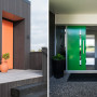 orange front door, green front door, house exterior, front door ideas, entranceway