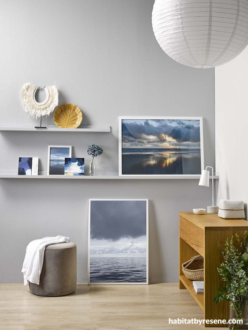 styling shelves, art work, artwork, grey, neutral, neutrals