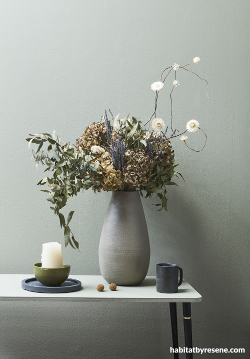 earthy tones, green palette, green interior, green paint, monochromatic, painted vase