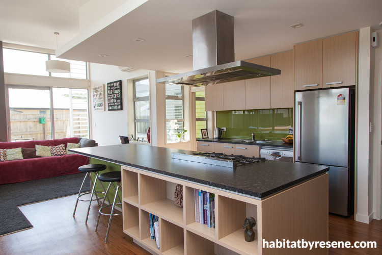 white, green, kitchen, white kitchen, wood kitchen, green splashback