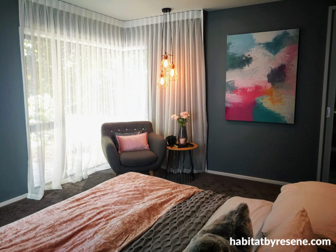 bedroom inspiration, bedroom ideas, grey interior ideas, grey bedroom, dark interior ideas, resene