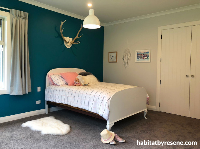 teal bedroom, resene she'll be right, kid's bedroom, girls bedroom, children's bedroom