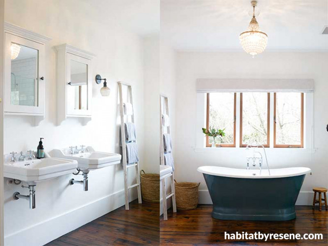 bathroom, white bathroom, freestanding bath, heritage bathroom, heritage house, white paint