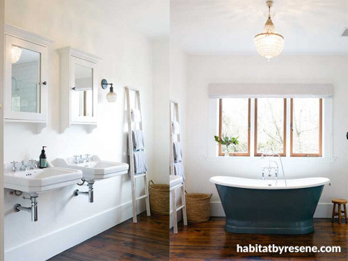 bathroom, white bathroom, freestanding bath, heritage bathroom, heritage house, white paint