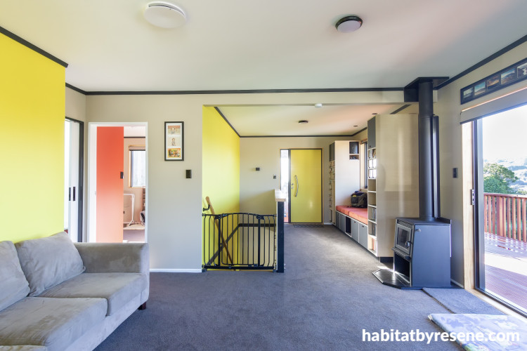 living room inspiration, living room ideas, yellow interior ideas, yellow feature wall, resene