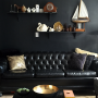 lounge, living room, black, art deco, feature wall, paint ideas