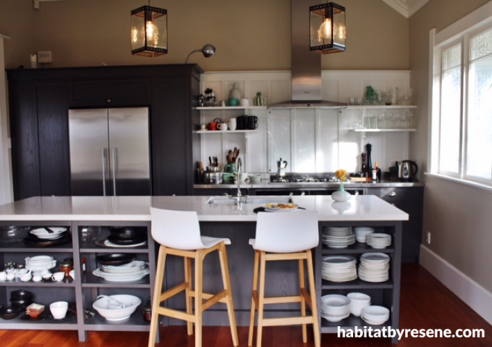 kitchen, B&B, black kitchen, black and white kitchen, monochromatic kitchen, taupe, beige