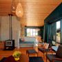 timber ceiling, timber floors, holiday cabin, feature wall, living room, lounge