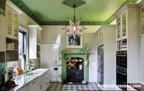 kitchen inspiration, painted ceiling ideas, green ceiling ideas, green kitchen ideas, kitchen ideas