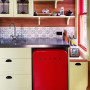 kitchen inspiration, kitchen ideas, kitchen design, green kitchen cabinets, red retro fridge, resene