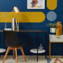 blue, mustard, gold, study, home office, blue home office, resene wishing well, resene cleopatra