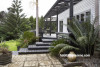 house exterior, white house, white exterior, deck, outdoor living, garden, house garden 