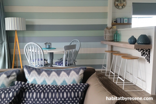 holiday house, bach, beach house, feature wall, stripes