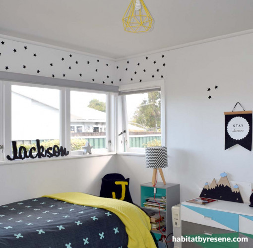 bedroom, kids bedroom, childrens bedroom, boys bedroom, white bedroom, black and white bedroom