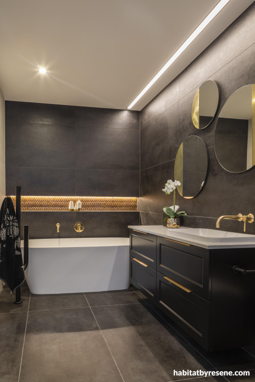 bathroom inspiration, bathroom ideas, bathroom design, black bathroom, colour palette, resene