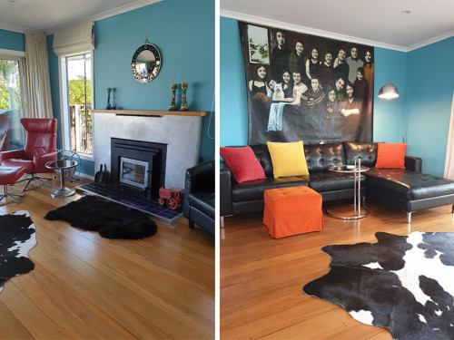 living room, lounge, blue lounge, blue living room, blue interior, blue feature wall, blue walls