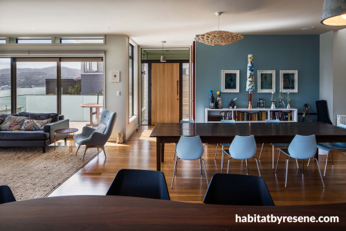 Resene Half Robin Egg Blue, Resene Half Fossil, blue living room, wellington harbour, renovation