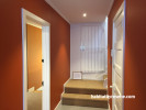 hallway, stairwell, burnt orange paint, orange hallway, orange stairwell