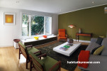 lounge, living room, green feature wall, retro furniture, green lounge, green paint 