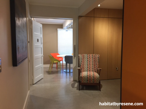 entranceway, meeting room, orange paint, orange entranceway