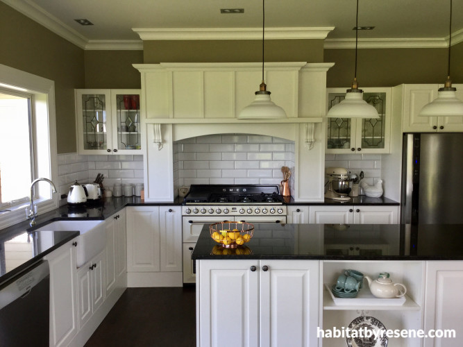 kitchen, olive, green, french provincial