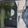 bathroom, green bathroom, bathroom inspiration, bathroom ideas, black and green, resene olive green