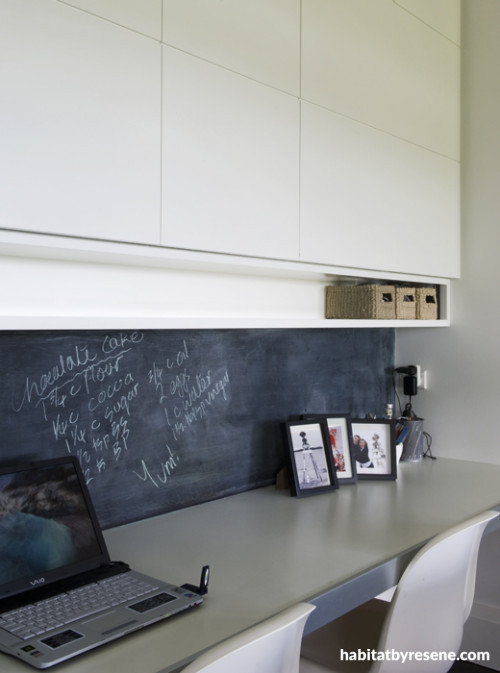 storage, kitchen, desk, blackboard paint, study