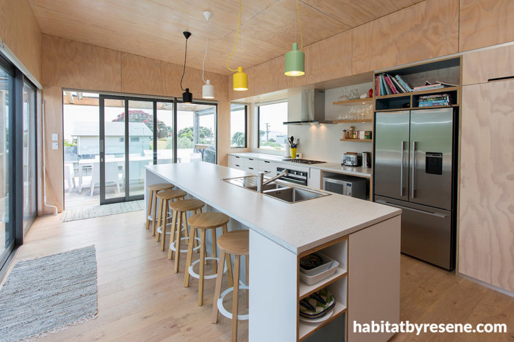 bach, white, whitewash, stains, coastal, ply, holiday homes, plywood