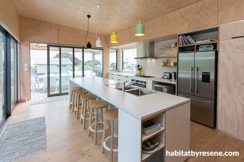 bach, white, whitewash, stains, coastal, ply, holiday homes, plywood
