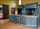 blue, yellow, kitchen, blue kitchen cupboards, castle