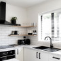 kitchen, black and white kitchen, monochromatic kitchen, resene black white, white kitchen