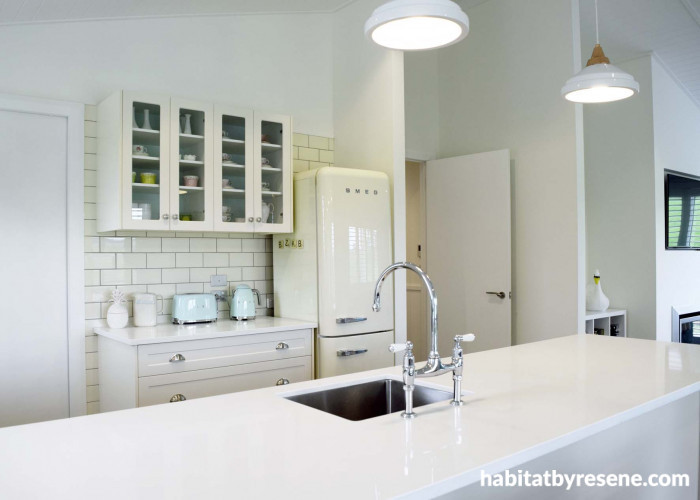 white kitchen, resene white, neutrals, bungalow, new build, resene quarter villa white