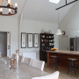 dining room, kitchen, neutrals, white dining room, white kitchen, barn style, grand, timber bench