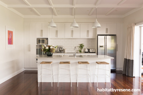 kitchen, white, bungalow, renovating a bungalow, bungalow renovation, white kitchen, resene merino