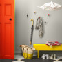 entranceway, hallway, red front door, grey hallway, grey entranceway, front entrance