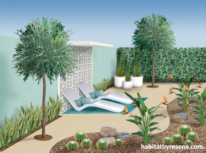 garden, tropical garden, retro garden, blue outdoors, garden plans, garden inspiration