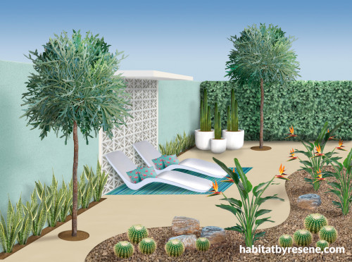 garden, tropical garden, retro garden, blue outdoors, garden plans, garden inspiration 